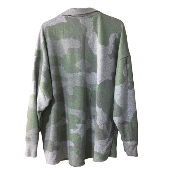 AERIE CAMOUFLAGE SWEATSHIRT 1/4 ZIP GREEN GRAY SMALL - Picture 2 of 4